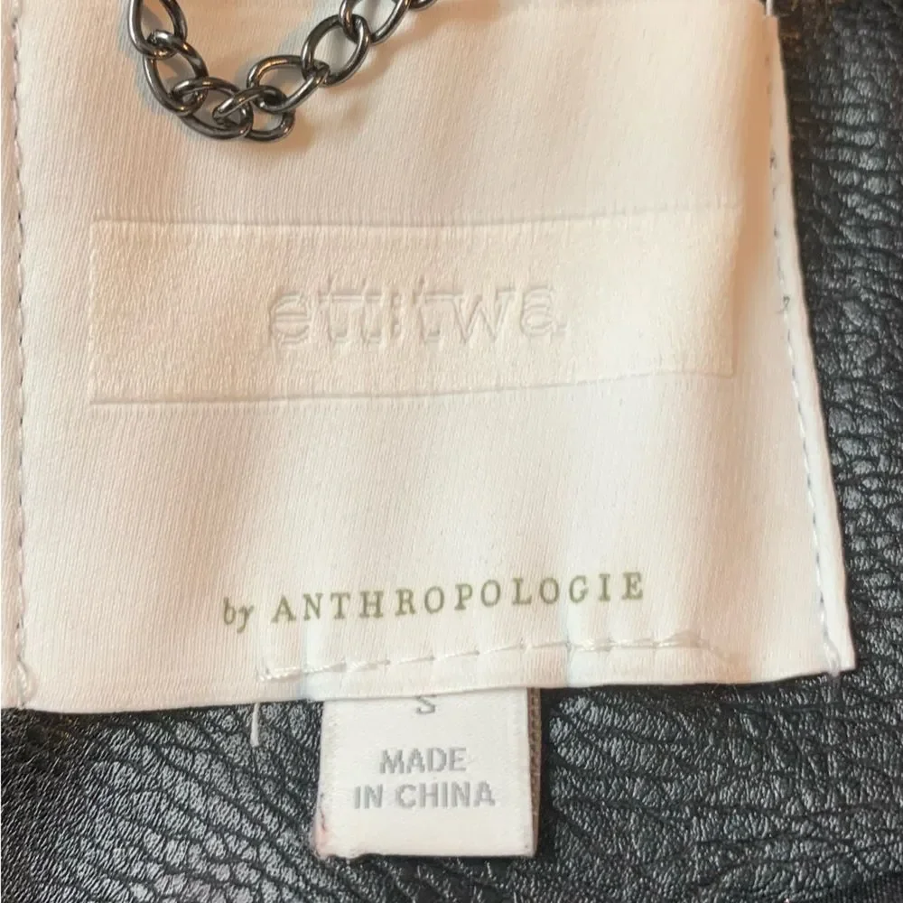 🌼ANTHROPOLOGIE🌼 Black Faux Leather Sweater Knit Moto Jacket